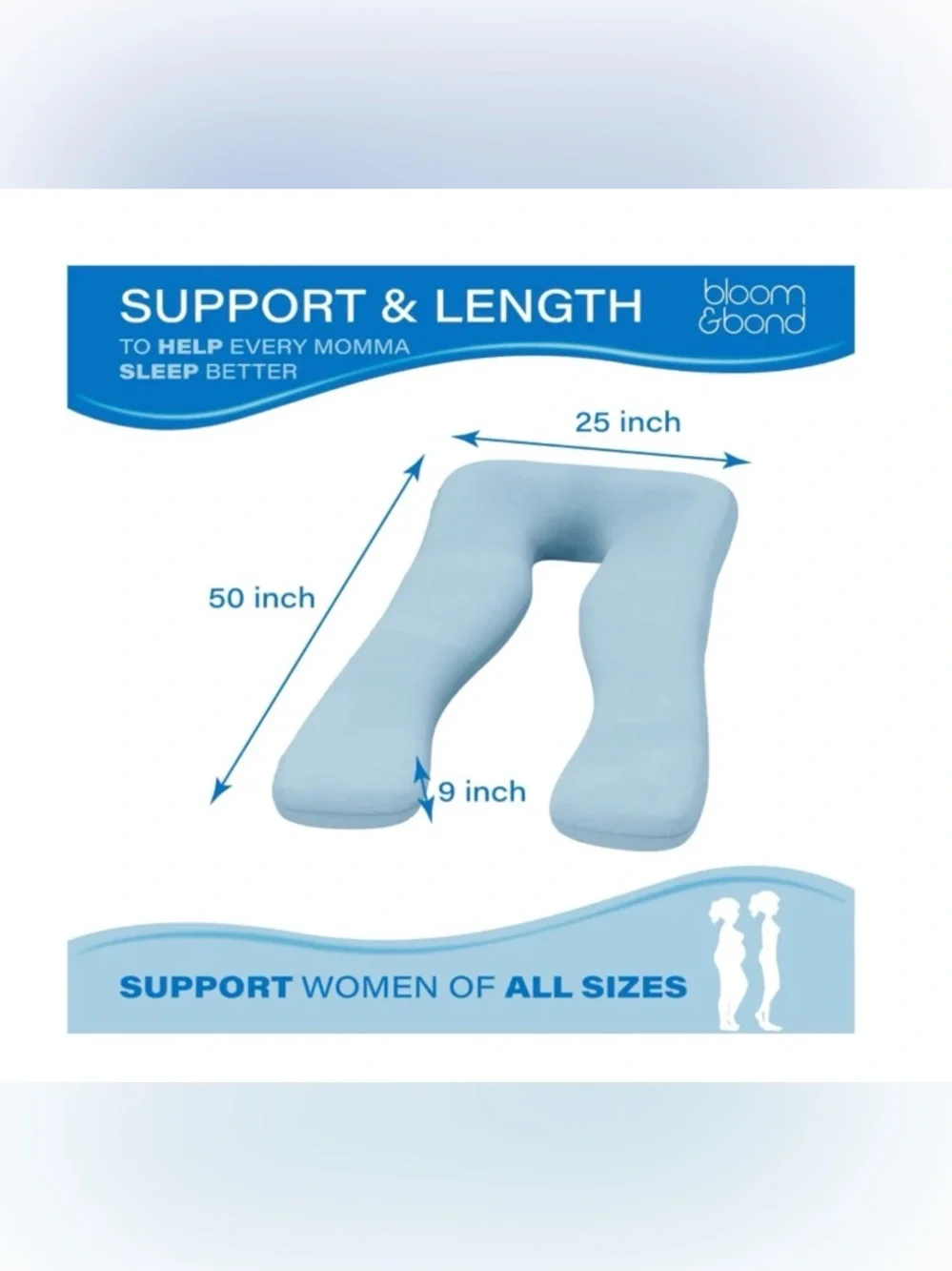 Bloom & Bond Maternity Pillow U-Shape Full Body Support Gray‎ with Travel Pillow